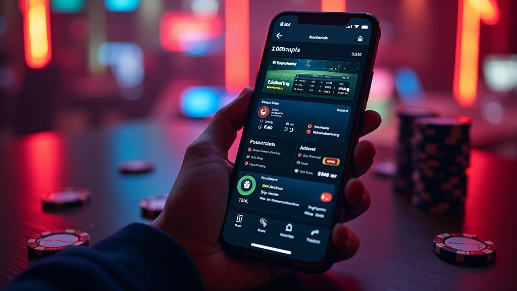 Pantalla móvil con cuotas y secciones de apuestas en un entorno de casino