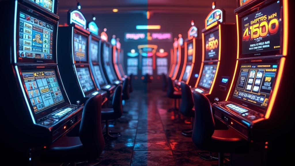 Casino y apuestas deportivas con pantallas de bono y luces neón